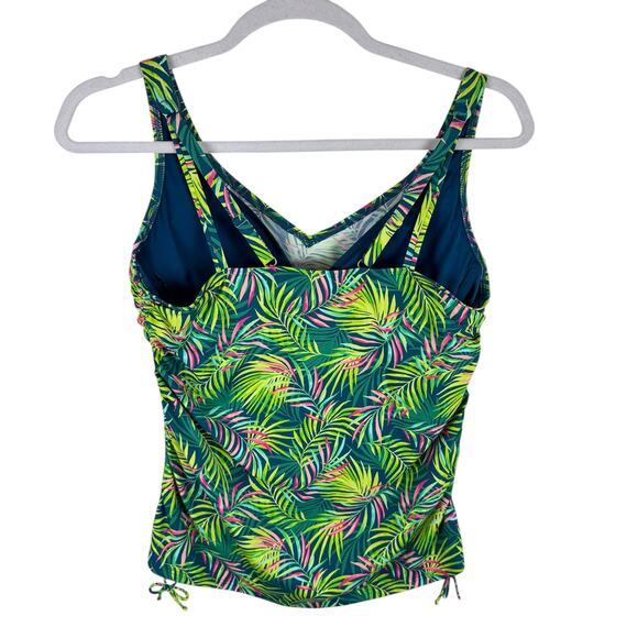 Lands' End Baltic Teal Multi Palm Chlorine Resistant Underwired Tankini Top 16 - Picture 4 of 7